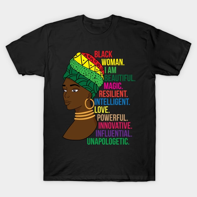 Black Queen Melanin Pride Black Girl Magic Gift T-Shirt by JackLord Designs 